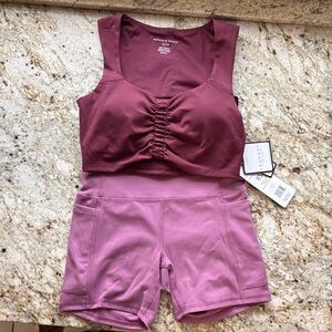 Purple Ruched Sports Bra and Shorts Set